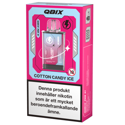 QBIX Cotton Candy Ice 14mg – förfylld pod med sockervadd och kylande menthol, kompatibel med QBIX podsystem.
