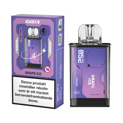 QBIX Grape Ice 14mg – förfylld pod med söt druva och kylande menthol, kompatibel med QBIX podsystem.