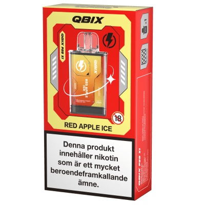 QBIX Red Apple Ice 14mg – förfylld pod med röda äpplen och kylande menthol, kompatibel med QBIX podsystem.