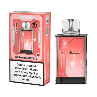 QBIX Strawberry Ice 14mg – förfylld pod med jordgubb och kylande menthol, kompatibel med QBIX podsystem.