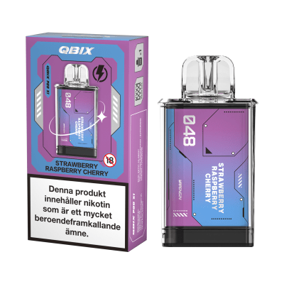 QBIX Strawberry Raspberry Cherry 14mg – förfylld pod med jordgubbe, hallon och körsbär, kompatibel med QBIX podsystem.