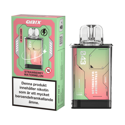 Zoom bild av QBIX Strawberry Watermelon 14mg – förfylld pod med jordgubb och vattenmelon, kompatibel med QBIX podsystem.