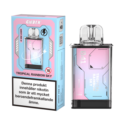 QBIX Tropical Rainbow 14mg – förfylld pod med tropisk fruktmix, kompatibel med QBIX podsystem.