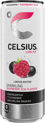 Zoom bild av Celsius Live Fit Raspberry Acai Green Tea energidryck i vit burk, icke-kolsyrad, 12x250ml, grossistförpackning