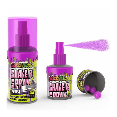 Screamers Shake & Spray Purple Razz 12x60ml – syrligt flytande godis för kiosker och butiker