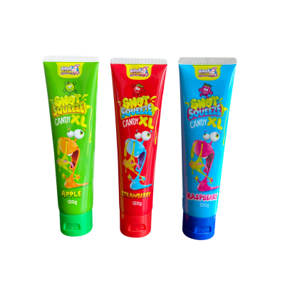 Snot Squeeze Candy 15x120g – färgglatt och roligt gelégodis i tub med fruktsmak, perfekt för barn, kiosker och godisbutiker.