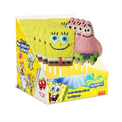 Zoom bild av SpongeBob Marshmallow Lollipop 45g – Färgglad klubba med marshmallow i form av SpongeBob