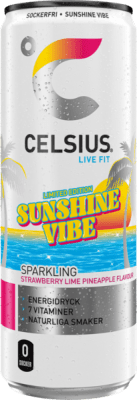 Zoom bild av Celsius Sunshine Vibe 355ml burk, limited edition, sockerfri energidryck med smak av jordgubb, lime och ananas