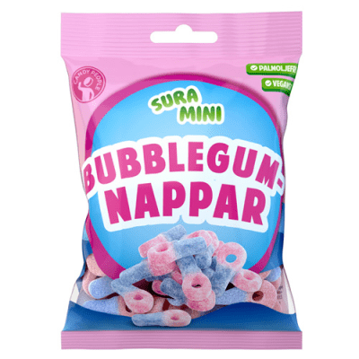 Zoom bild av Sura Mini Bubblegum Nappar 18 x 70g – Veganska godisar med tuggummismak
