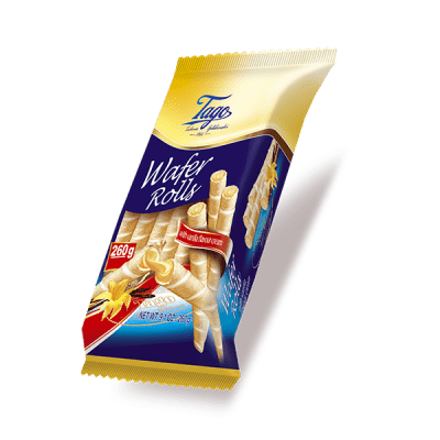 Tago Wafer Rolls Vanilla 150 g – krispiga waferrullar med vaniljkräm