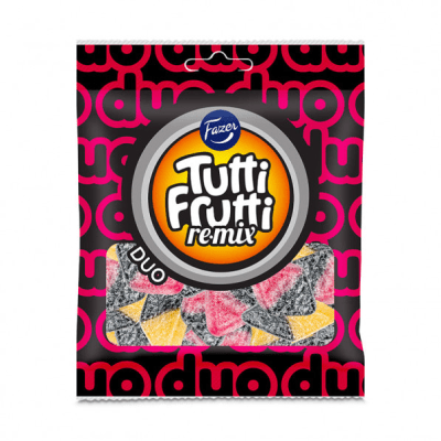 Zoom bild av Tutti Frutti Remix Duo 80g – Fruktigt gelégodis i 24-pack