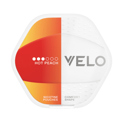 Zoom bild av VELO Shift Hot Peach 10-pack – vita nikotinpåsar med smak av het persika, slim-format.