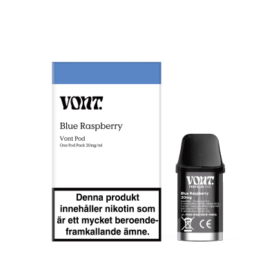Vont Pod Blue Raspberry 20mg 10-pack – förfyllda pods med söt smak av blå hallon, kompatibla med Vont Pod System, perfekt för gr