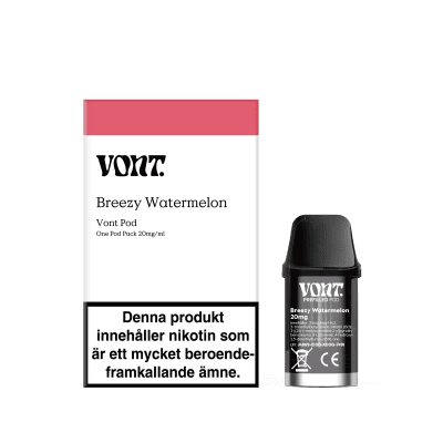 Vont Pod Breezy Watermelon 20mg 10-pack – förfyllda pods med fräsch smak av vattenmelon och lätt mentol, kompatibla med Vont Pod