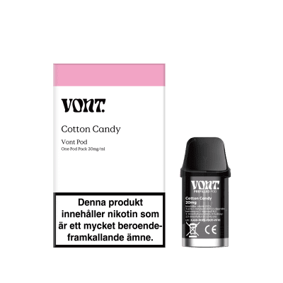 Vont Pod Cotton Candy 20mg 10-pack – förfyllda pods med söt smak av sockervadd, kompatibla med Vont Pod System, perfekta för but