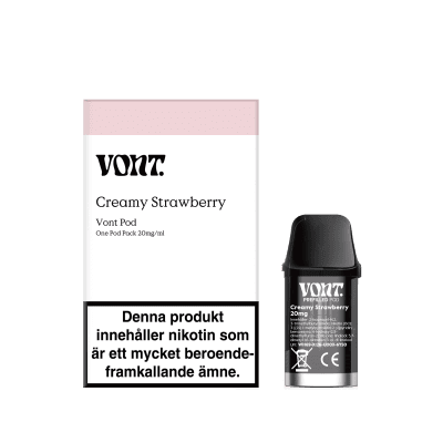 Köp Vont Pod Creamy Strawberry 20mg 10-pack hos Joselind Gross. Förfyllda pods med len smak av jordgubbe och grädde. Passar Vont