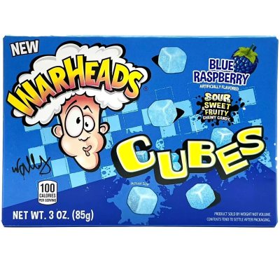 Warheads Blue Raspberry Cubes 12x99g – Syrliga blå hallonkuber