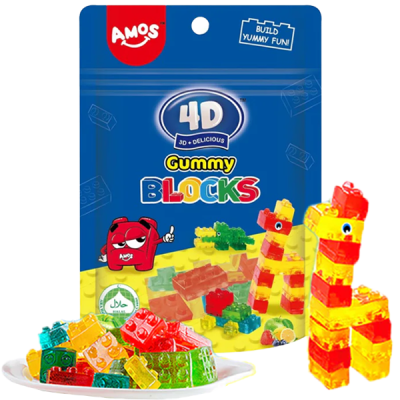 Amos 4D Fruit Gummy Blocks 65g fruktgodis 12-pack