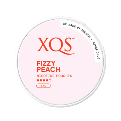 XQS Fizzy Peach 8mg 10-pack – Tobaksfria nikotinpåsar med söt och fräsch smak av persika.