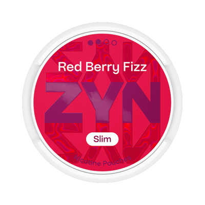 ZYN Red Berry Fizz Slim S2 5-pack – Tobaksfria nikotinpåsar med smak av röda bär och lätt kolsyrad känsla i rödvit design.