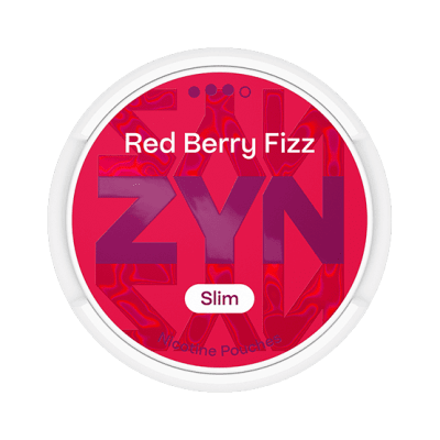 ZYN Red Berry Fizz Slim S3 5-pack – Tobaksfria nikotinpåsar med smak av röda bär och frisk fizz-effekt i rödvit design.